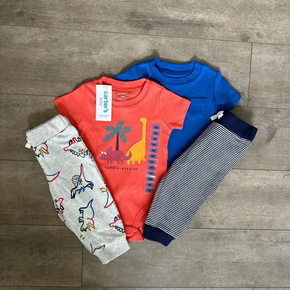New Carter's Baby Boy's Retro Dinosaur / Modern 4 Piece Cotton outfit sets